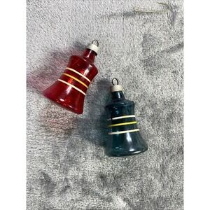 Vintage Unsilvered Christmas Ornament Striped Bell Lot of 2 Blown Glass WWII Era